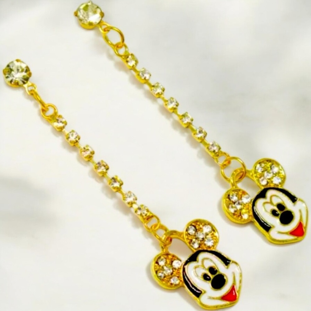 Mickey Mouse Multi-Color Crystal Stud Chain Drop Dangle Earrings - Picture 2 of 3